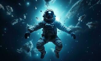 AI generated space astronaut in space with galaxy behind him and starry sky photo