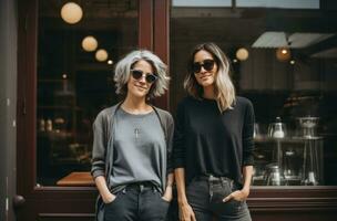 AI generated two women standing in front of a cafe photo