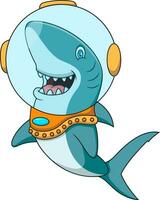 Cartoon illustration of a cute shark with a diving helmet vector