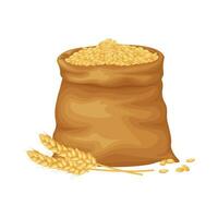 A bag of wheat. A bag filled with wheat grains. Ears of wheat near a bag of grain. Vector illustration isolated on a white background