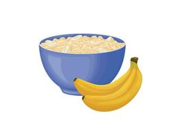 Oatmeal. A cup of oatmeal with a banana. Healthy breakfast of oatmeal with fruit. Dietary vegetarian breakfast.A blue cup of porridge. Vector illustration isolated