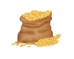 A bag of wheat. A bag filled with wheat grains. Ears of wheat near a bag of grain. Vector illustration isolated on a white background