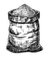 Bag with salt, sugar, flour, cereals. Sketch. Hand drawn vector illustration