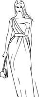 a woman in a long dress is standing in the middle of the street vector