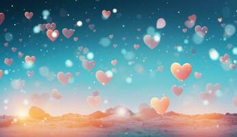 AI generated white sky background of blue hearts with abstract hearts photo