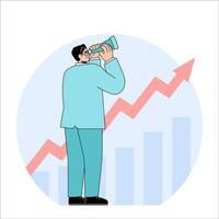 Businessman Looking Through Telescope. Business Financial Concept vector