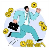 Businessman Jumping with Coins Background vector