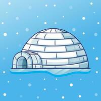 Vector cartoon design of cute igloo with snowfall in winter season. flat cartoon for winter element