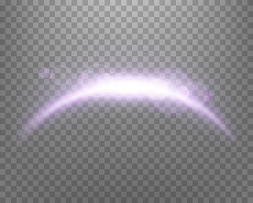 Purple magic arch with sunlight lens flare. Neon realistic energy flare arch. Abstract light effect vector illustration.