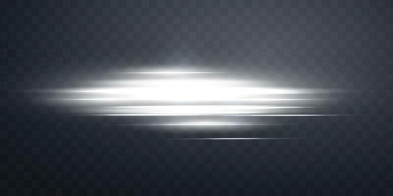 Silver horizontal lensflare. Light flash with rays or spotlight and bokeh. Silver glow flare light effect. Vector illustration.