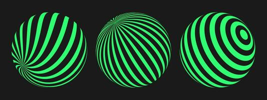 Cyber retro punk elements set. Y2K geometry shapes on black background. Rave psychedelic trendy ball. Vector illustration.