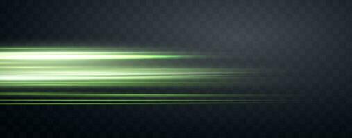 Speed rays, light neon flow, zoom in motion effect, green glow speed lines, colorful light trails, stripes. Abstract background, vector illustration.