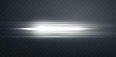 Silver horizontal lensflare. Light flash with rays or spotlight and bokeh. Silver glow flare light effect. Vector illustration.