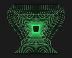 Cyberpunk perspective tunnel. Cyber geometry y2k element. Isolated style on black background. Vector trendy illustration.