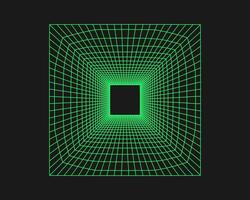 Cyberpunk perspective tunnel. Cyber geometry y2k element. Isolated style on black background. Vector trendy illustration.