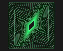 Cyberpunk perspective tunnel. Cyber geometry y2k element. Isolated style on black background. Vector trendy illustration.