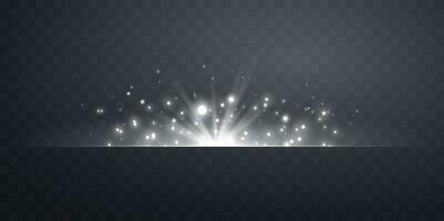 Silver horizontal lensflare. Light flash with rays or spotlight and bokeh. Silver glow flare light effect. Vector illustration.