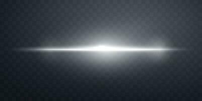 Silver horizontal lensflare. Light flash with rays or spotlight and bokeh. Silver glow flare light effect. Vector illustration.