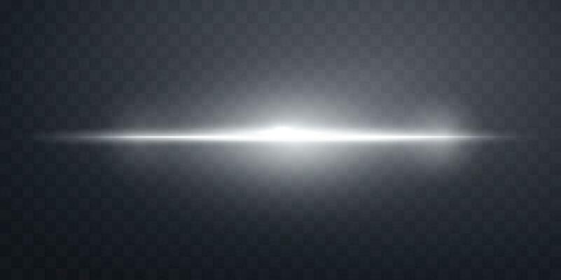 Silver horizontal lensflare. Light flash with rays or spotlight and bokeh. Silver glow flare light effect. Vector illustration.