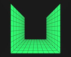 Cyberpunk perspective grid. Cyber geometry y2k element. Isolated style on black background. Vector trendy illustration.