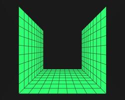 Cyberpunk perspective grid. Cyber geometry y2k element. Isolated style on black background. Vector trendy illustration.