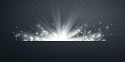 Silver horizontal lensflare. Light flash with rays or spotlight and bokeh. Silver glow flare light effect. Vector illustration.