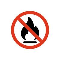 No Fire, flame icon crossed in red circle. Burn sign isolated on white background. Vector illustration