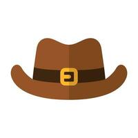 Cowboy hat icon in flat style isolated on white background. Brown sheriff headdress. Wild west element. Vector illustration