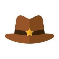 Cowboy hat icon in flat style isolated on white background. Brown sheriff headdress. Wild west element. Vector illustration