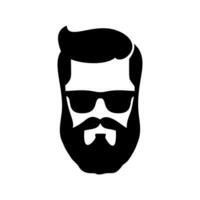 Set bearded hipster man face with glasses, haircuts, mustache, beard. Trendy man avatar, silhouettes, head, emblem, icon, label. Barber shop vector illustration