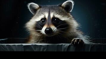 AI generated Raccoon in Bathtub, Curious raccoon exploring a white bathtub, ideal for pet and wildlife themed content photo