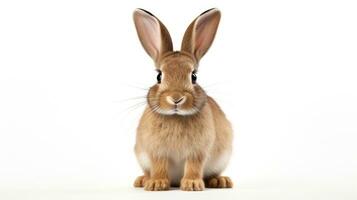 AI generated A brown rabbit with large ears on a white background. With copy space. Cute bunny. Ideal for pet, Easter, or wildlife content photo