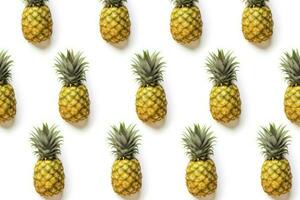 AI generated Flying ripe pineapple on white background. Food levitation photo