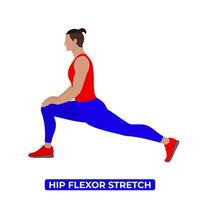 Vector Man Doing Hip Flexor Stretch. Deep Lunge Stretch. An Educational Illustration On A White Background.