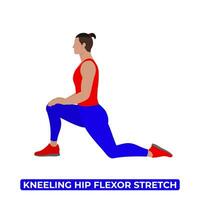 Vector Man Doing Kneeling Hip Flexor Stretch. Low Lunge Stretch. An Educational Illustration On A White Background.