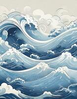 AI generated Abstract background from Japanese pattern sea wave photo