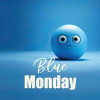 Blue Monday 3d illustration with sad face photo