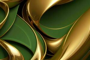 AI generated 3d rendering luxury green and golden abstract background. Pro Photo