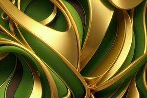 AI generated 3d rendering luxury green and golden abstract background. Pro Photo