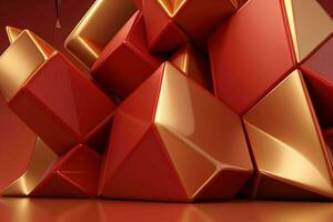 AI generated 3d rendering luxury red and golden abstract background. Pro Photo