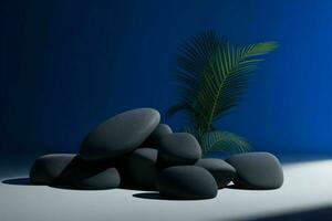 AI generated Premium stones podium for Presentation of the product with leaves. Pro Photo