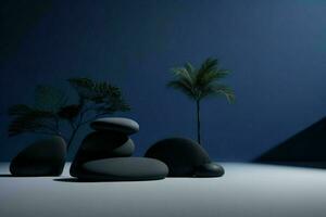 AI generated Premium stones podium for Presentation of the product with leaves. Pro Photo