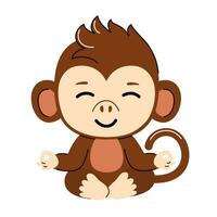 Cute monkey sitting in yoga pose. Baby vector illustration in trendy flat style.