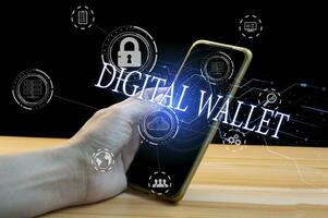 Digital Wallet concept that controls usage with blockchain and smart contacts photo