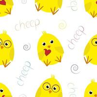 Vector seamless pattern with cute yellow chicks characters in cartoon style