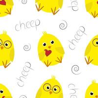 Vector seamless pattern with cute yellow chicks characters in cartoon style