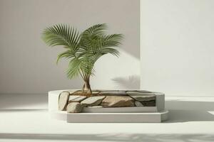 AI generated Premium stones podium for Presentation of the product with leaves. Pro Photo