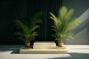 AI generated Premium podium for Presentation of the product with leaves. Pro Photo