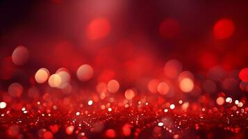 AI generated Beautiful bokeh and sparkles on a red background. photo