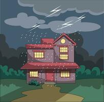 Vector illustration showing rain and thundering clouds